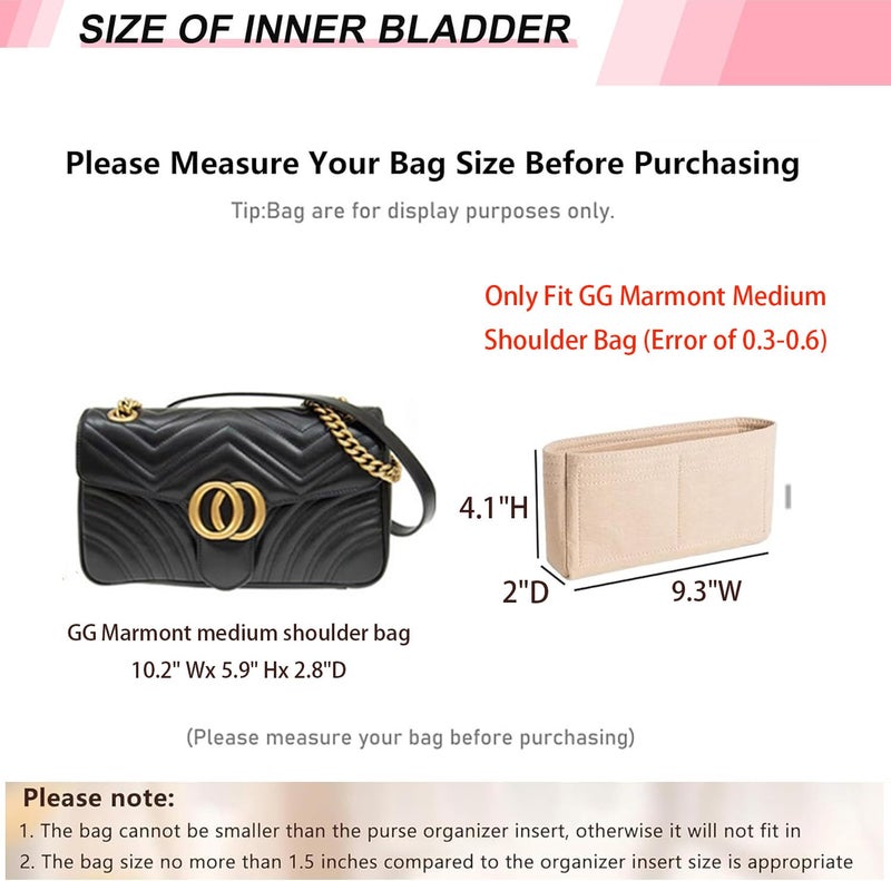 OAikor Felt Small Purse Organizer Insert with Zipper Fit GG Marmont Medium Matelasse Shoulder Bag and More, Bag Insert Liner Pouch for Women Shoulder Handbag(Beige, M) - Image 2